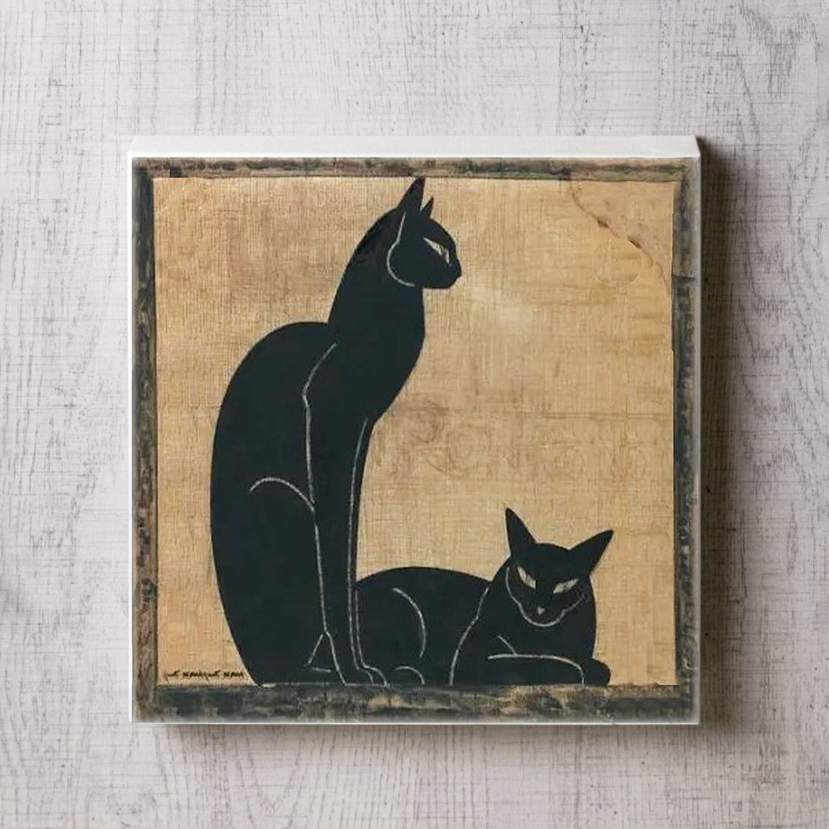 黒猫のアンティークイラストの正面図