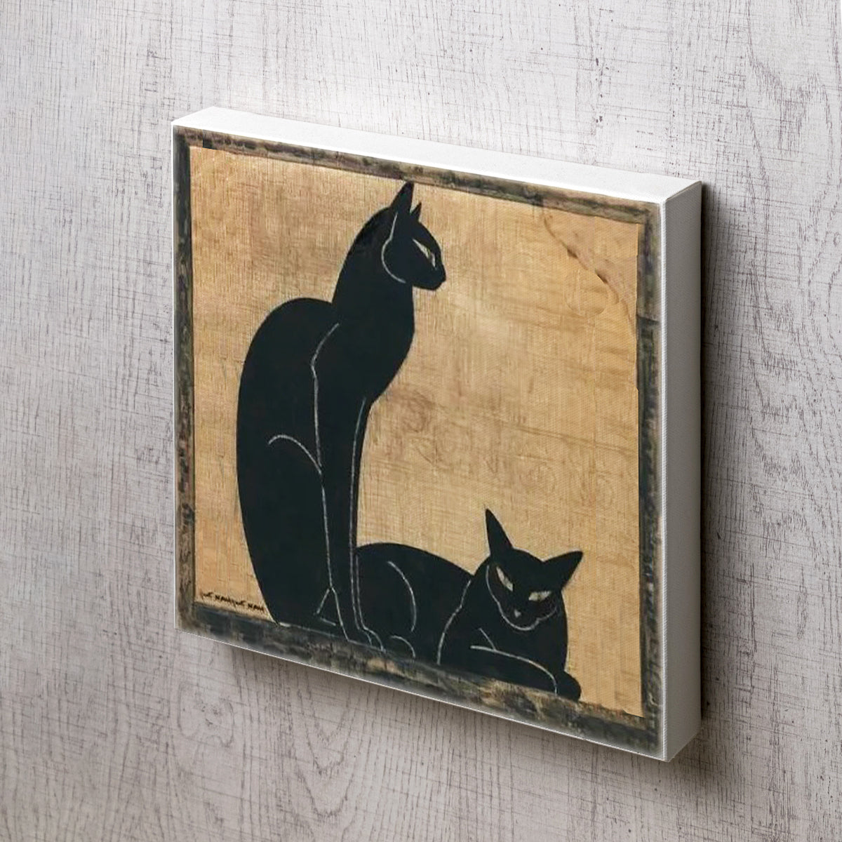 黒猫のアンティークイラストの斜め図