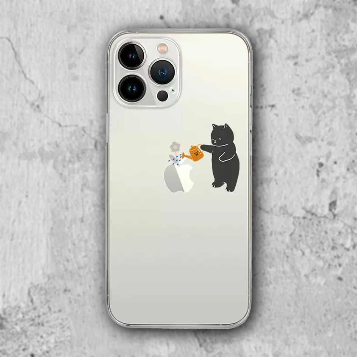 iphoneケース かわいい猫 ネコグッズ 専門店 猫雑貨 花に水をやる黒猫
