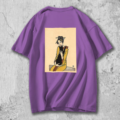 オリジナルＴシャツ バックプリント【 黒猫を抱く女･竹久夢二 】猫Ｔシャツ 猫グッズ 猫雑貨 猫プレゼント