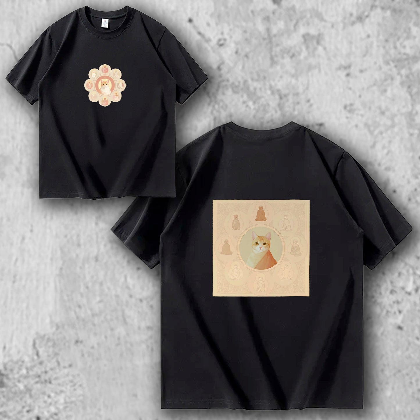 マンダラ猫Tシャツ　黒