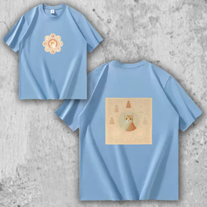 マンダラ猫Tシャツ　ライトブルー