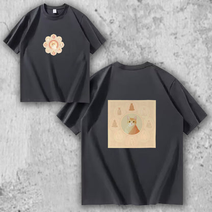 マンダラ猫Tシャツ　グレー