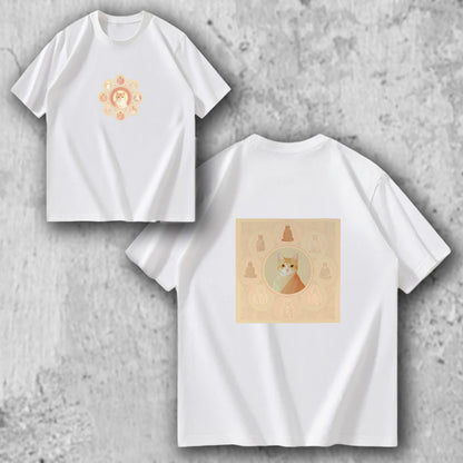 マンダラ猫Tシャツ　白