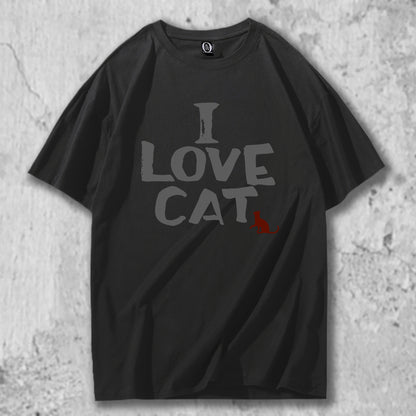 I LOVE CATと書かれたＴシャツのブラック