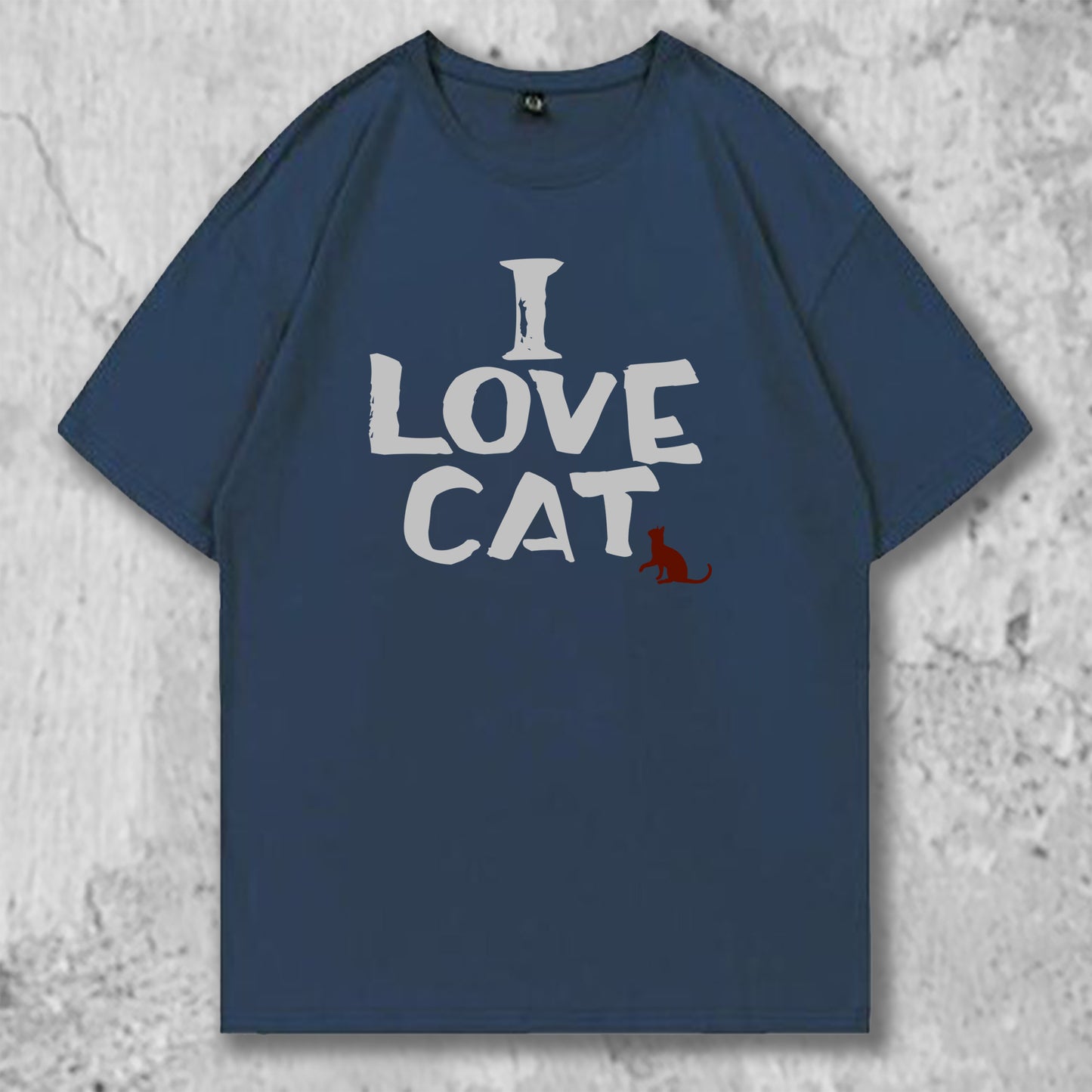 I LOVE CATと書かれたＴシャツのネイビー