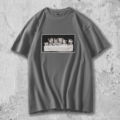 猫イラストＴシャツのグレー